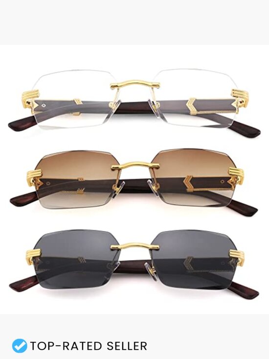 Rimless Rectangle Sunglasses Retro Frameless Square Shade Y2K Tinted Eyewear main image 7